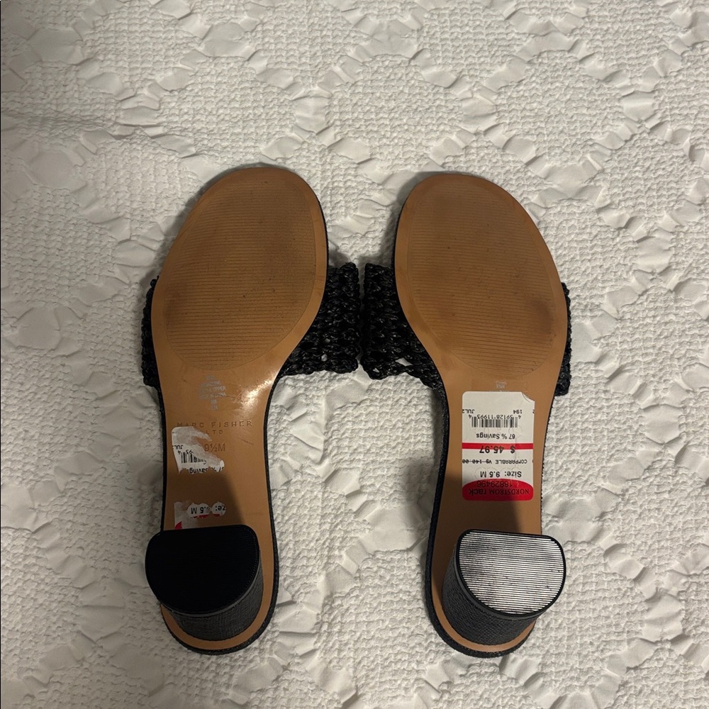 Marc Fisher LTD Jazmine Sandal Womens Black Woven Slide Mule Slip On Heel - Picture 2 of 2